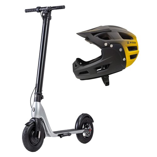 Hulajnoga elektryczna JIVR Scooter 20km 350W 10" Czarno-srebrny + Kask rowerowy XRIDER XR00FH01 Czarno-żółty MTB (rozmiar L)