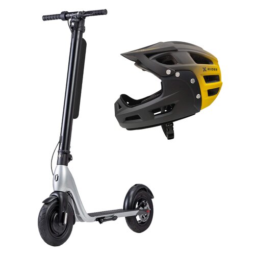 Hulajnoga elektryczna JIVR Scooter X 30km 350W 10" Czarno-srebrny + Kask rowerowy XRIDER XR00FH01 Czarno-żółty MTB (rozmiar L)