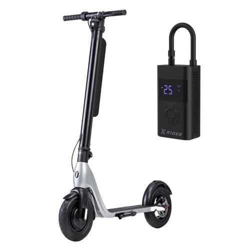 Hulajnoga elektryczna JIVR Scooter Plus 50km 350W 10" Czarno-srebrny + Pompka rowerowa XRIDER z funkcją powerbank XR00AP01
