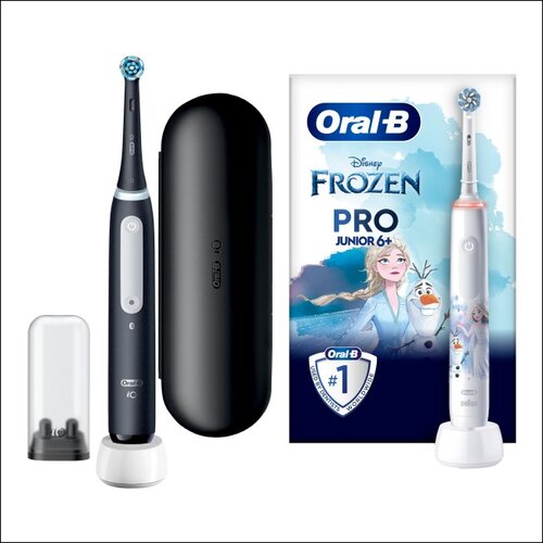 Szczoteczka magnetyczna ORAL-B iO 4 Czarny + Szczoteczka rotacyjna ORAL-B Kids Pro Junior Kraina Lodu