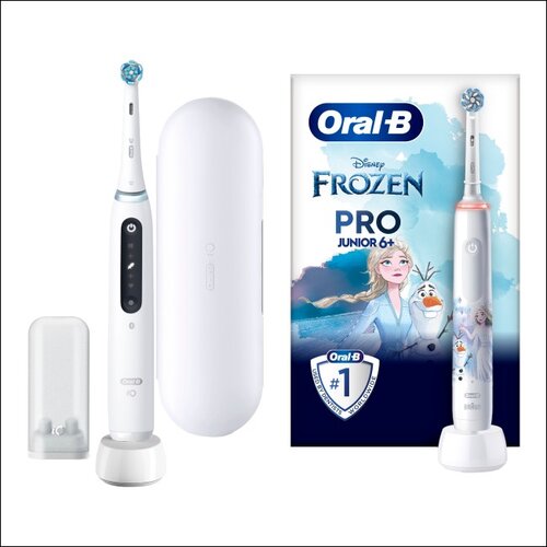 Szczoteczka magnetyczna ORAL-B iO 5 Biały + Szczoteczka rotacyjna ORAL-B Kids Pro Junior Kraina Lodu