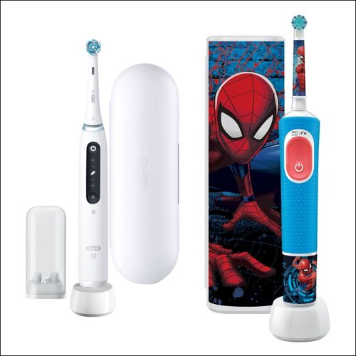 Szczoteczka magnetyczna ORAL-B iO 5 Biały + Szczoteczka rotacyjna ORAL-B Kids Pro Spiderman + Etui