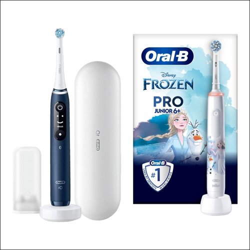 Szczoteczka magnetyczna ORAL-B IO 7 Sapphire Blue + Szczoteczka rotacyjna ORAL-B Kids Pro Junior Kraina Lodu