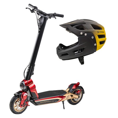 Hulajnoga elektryczna MV AGUSTA Rapido Serie Oro 10 50km 500W 10" Czarny + Kask rowerowy XRIDER XR00FH01 Czarno-żółty MTB (rozmiar L)