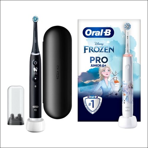 Szczoteczka magnetyczna ORAL-B iO 6 Czarny + Szczoteczka rotacyjna ORAL-B Kids Pro Junior Kraina Lodu