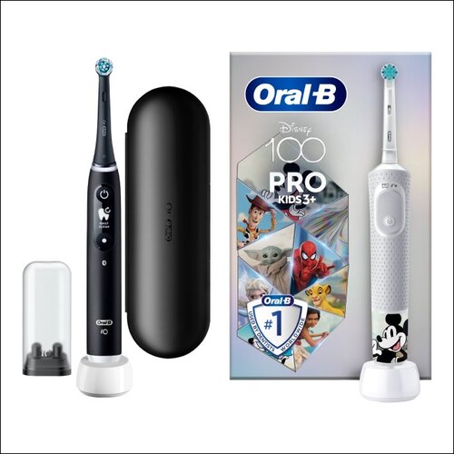 Szczoteczka magnetyczna ORAL-B iO 6 Czarny + Szczoteczka rotacyjna ORAL-B Kids Pro Kraina Lodu + Etui