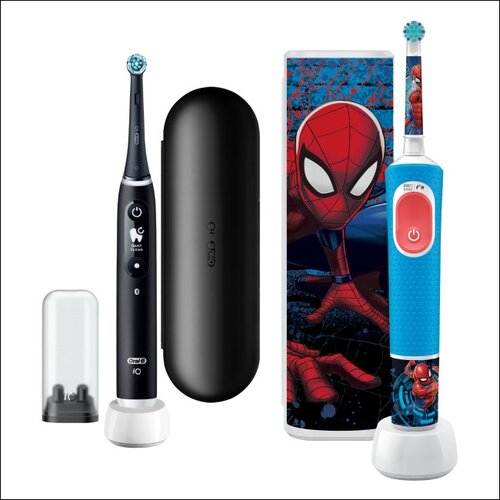 Szczoteczka magnetyczna ORAL-B iO 6 Czarny + Szczoteczka rotacyjna ORAL-B Kids Pro Spiderman + Etui