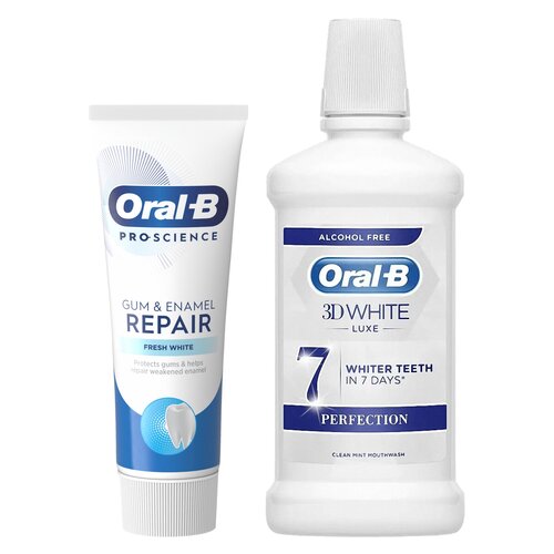 Płyn do płukania jamy ustnej ORAL-B 3D White Luxe Perfection 500 ml + Pasta do zębów ORAL-B Gum & Enamel Repair Extra Fresh 75 ml