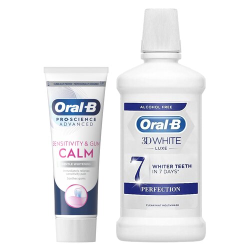 Płyn do płukania jamy ustnej ORAL-B 3D White Luxe Perfection 500 ml + Pasta do zębów ORAL-B Sensitivity & Gum Calm 75 ml