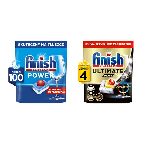 Tabletki do zmywarek FINISH Powerball Power All in 1 - 100 szt. + Kapsułki do zmywarek FINISH Powerball Ultimate Plus All In 1 Lemon - 4 szt.