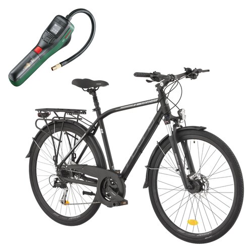 Rower trekkingowy INDIANA X-Road 4.0 M19 28 cali Shimano męski Czarny + Pompka rowerowa BOSCH EasyPump 0603947000