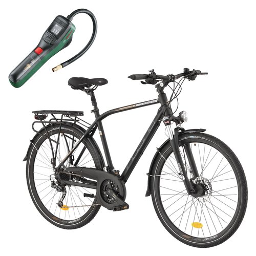 Rower trekkingowy INDIANA X-Road 5.0 M21 28 cali męski Czarny + Pompka rowerowa BOSCH EasyPump 0603947000
