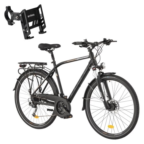 Rower trekkingowy INDIANA X-Road 5.0 M21 28 cali (AFDM 313M6/KRDM592SGS) męski Czarny + Uchwyt na telefon do roweru VÖGEL VUC601