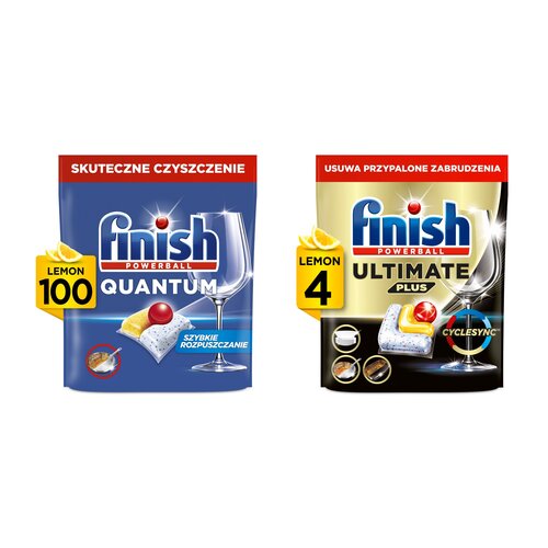 Kapsułki do zmywarek FINISH Powerball Quantum All in 1 Lemon - 100 szt. + Kapsułki do zmywarek FINISH Powerball Ultimate Plus All In 1 Lemon - 4 szt.