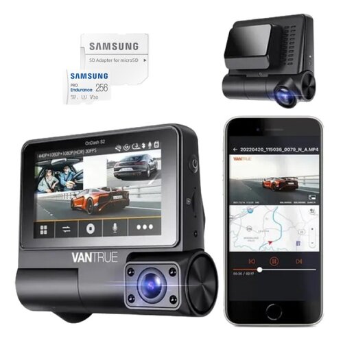 Wideorejestrator VANTRUE S2 2CH + Karta pamięci SAMSUNG Pro Endurance microSDXC 256GB + Adapter