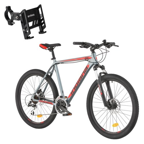 Rower górski MTB INDIANA X-Pulser 3.6 M19 26 cali (TY-510/RD-M360) męski Grafitowo-czerwony + Uchwyt na telefon do roweru VÖGEL VUC601