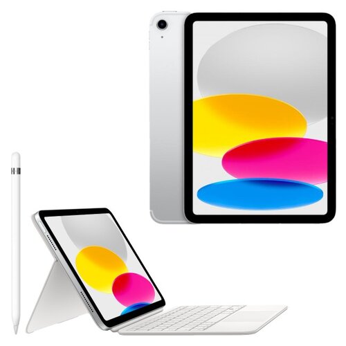 Tablet APPLE iPad 10.9 10 gen. 64 GB 5G Wi-Fi Srebrny + Etui na iPad APPLE Magic Keyboard Folio + Rysik APPLE (1. gen) MQLY3ZM/A