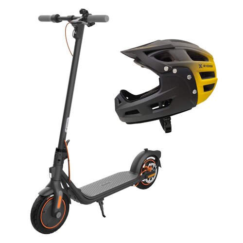 Hulajnoga elektryczna SEGWAY Ninebot KickScooter F40D II 40km 350W 10" Czarny + Kask rowerowy XRIDER XR00FH01 Czarno-żółty MTB (rozmiar L)