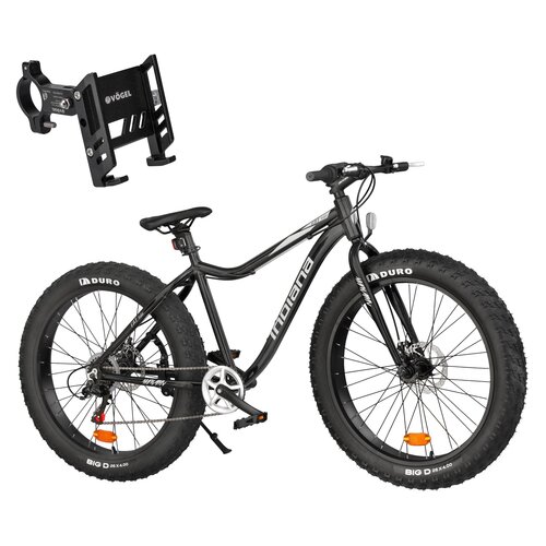 Rower górski MTB INDIANA Fat Bike M18 26 cali męski Czarny + Uchwyt na telefon do roweru VÖGEL VUC601