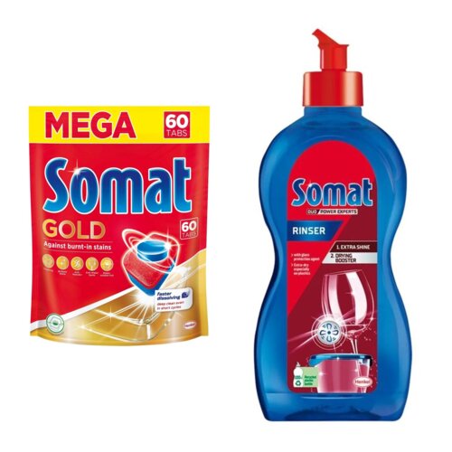 Tabletki do zmywarek SOMAT Gold - 60 szt. + Nabłyszczacz do zmywarek SOMAT Original 500 ml