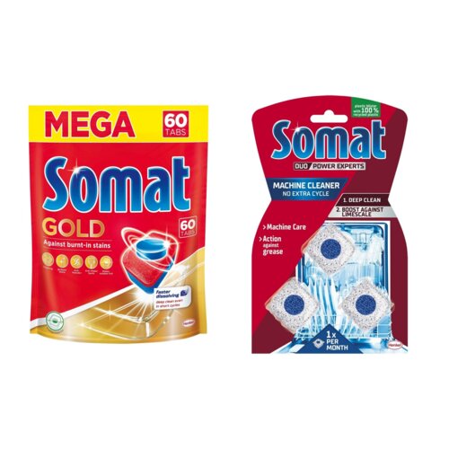 Tabletki do zmywarek SOMAT Gold - 60 szt. + Kapsułki do czyszczenia zmywarki SOMAT Machine Cleaner - 3 szt.
