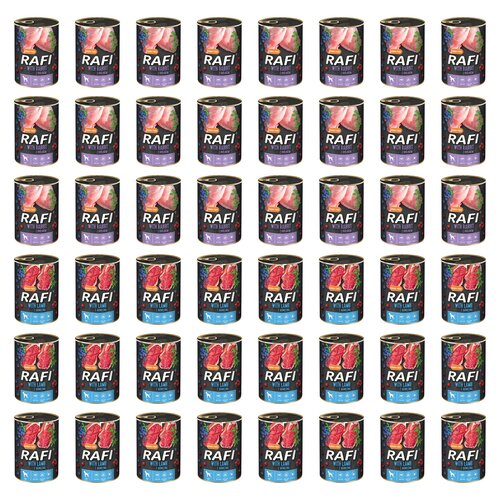 Karma dla psa RAFI Mix smaków z królikiem, borówką i żurawiną, jagnięciną, borówką i żurawiną 48 x 400 g