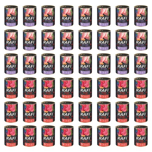 Karma dla psa RAFI Mix smaków z królikiem, borówką i żurawiną, wołowiną, borówką i żurawiną 48 x 400 g
