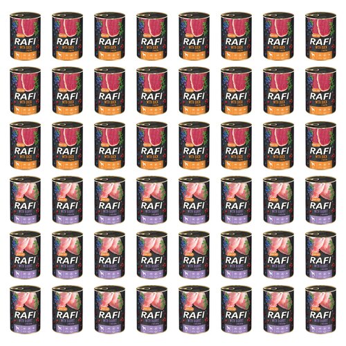 Karma dla psa RAFI Mix smaków z kaczką, borówką i żurawiną, królikiem, borówką i żurawiną 48 x 400 g