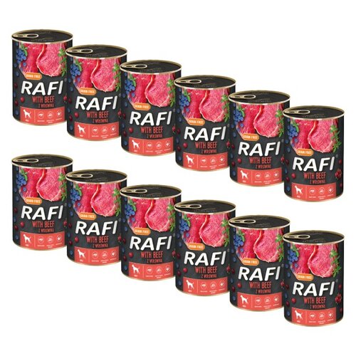 Karma dla psa RAFI z wołowiną, borówką i żurawiną 12 x 400 g