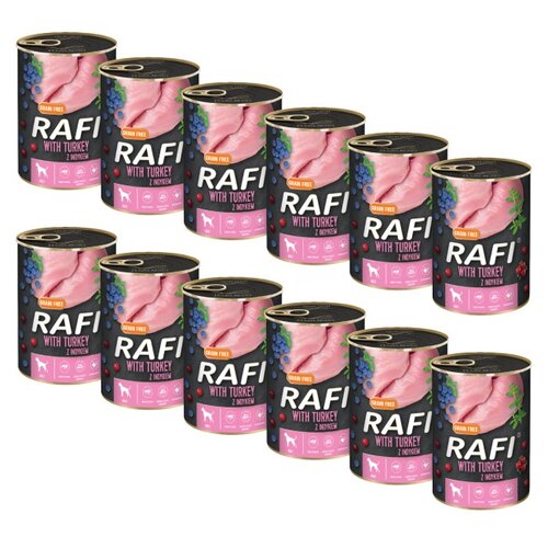 Karma dla psa RAFI z indykiem, borówką i żurawiną 12 x 400 g