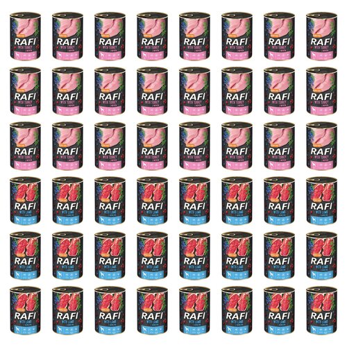Karma dla psa RAFI Mix smaków z indykiem, borówką i żurawiną, jagnięciną, borówką i żurawiną 48 x 400 g
