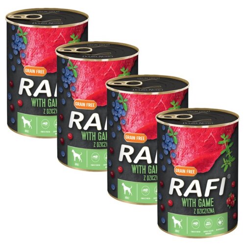 Karma dla psa RAFI z dziczyzną, borówką i żurawiną 4 x 400 g