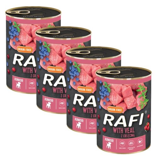 Karma dla psa RAFI Junior Cielęcina z żurawiną i borówką 4 x 400 g