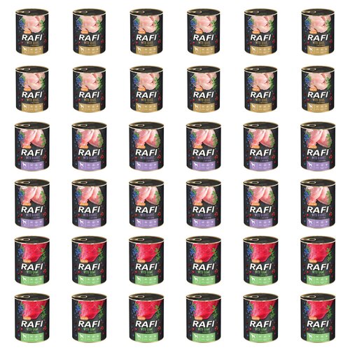 Karma dla psa RAFI Mix smaków z przepiórką, królikiem, dziczyzną, borówką i żurawiną 36 x 800 g