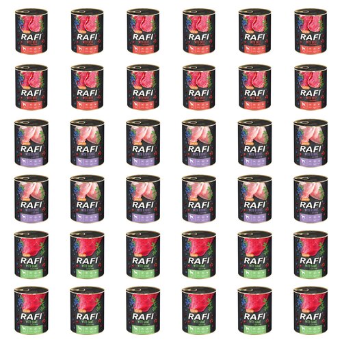 Karma dla psa RAFI Mix smaków z wołowiną, królikiem, dziczyzną, borówką i żurawiną 36 x 800 g
