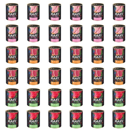 Karma dla psa RAFI Mix smaków z indykiem, kaczką, dziczyzną, borówką i żurawiną 36 x 800 g