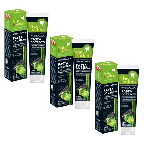 Pasta do zębów BIO MADENT z węglem drzewnym bambusowym i limonką 100 ml 3 szt.