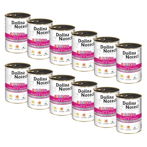 Karma dla psa DOLINA NOTECI Premium Junior bogata w serca z indyka 12 x 400 g