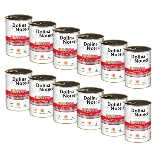 Karma dla psa DOLINA NOTECI Premium Junior bogata w serca wołowe 12 x 400 g