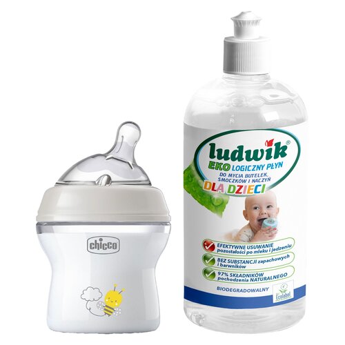 Butelka CHICCO NaturalFeeling 150 ml Szary + Płyn do mycia butelek i smoczków LUDWIK CG1010102ZEKL0121 475 ml
