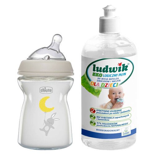 Butelka CHICCO NaturalFeeling 250 ml + Płyn do mycia butelek i smoczków LUDWIK CG1010102ZEKL0121 475 ml