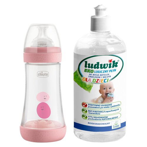 Butelka CHICCO Perfect 5 240 ml Różowy + Płyn do mycia butelek i smoczków LUDWIK CG1010102ZEKL0121 475 ml