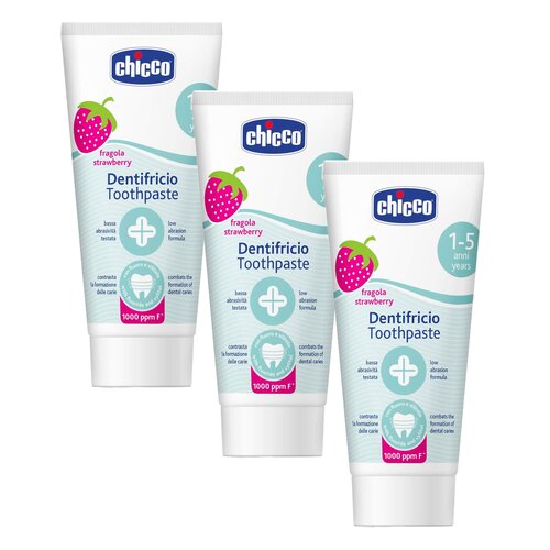 Pasta do zębów CHICCO z fluorem Truskawka 1+ 50 ml 3 szt.