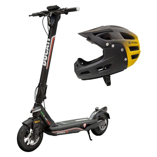 Hulajnoga elektryczna DUCATI Pro III 2023 50km 350W 10" + Kask rowerowy XRIDER XR00KFH01 Czarno-żółty MTB (rozmiar S)