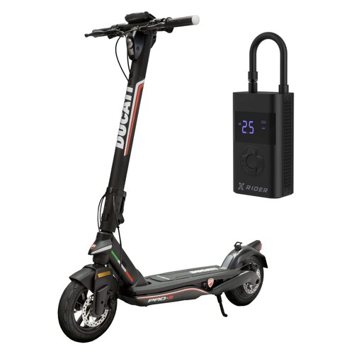 Hulajnoga elektryczna DUCATI Pro III 2023 50km 350W 10" + Pompka rowerowa XRIDER z funkcją powerbank XR00AP01