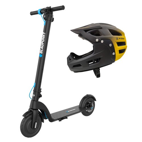Hulajnoga elektryczna BLAUPUNKT ESC809 20km 350W 8.5" Czarny + Kask rowerowy XRIDER XR00KFH01 Czarno-żółty MTB (rozmiar S)