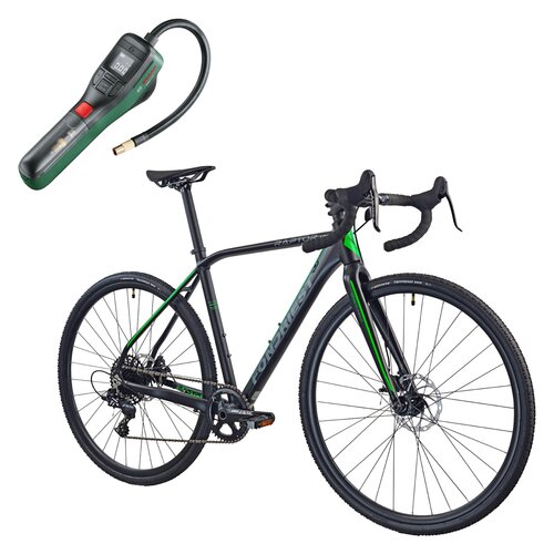 Rower gravel FONDRIEST Raptor 1.0 M22 28 cali (DH510TFA 32H/DH510TFRA 32H) męski Czarno-zielony + Pompka rowerowa BOSCH EasyPump 0603947000