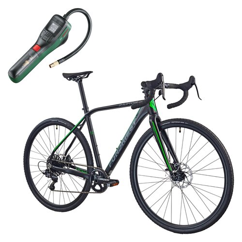 Rower gravel FONDRIEST Raptor 1.0 M23 28 cali (DH510TFA 32H/DH510TFRA 32H) męski Czarno-zielony + Pompka rowerowa BOSCH EasyPump 0603947000