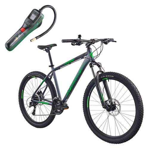 Rower górski MTB INDIANA X-Pulser 3.7 M21 27.5 cala męski Grafitowo-zielony + Pompka rowerowa BOSCH EasyPump 0603947000