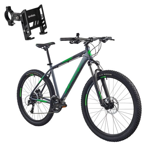 Rower górski MTB INDIANA X-Pulser 3.7 M21 27.5 cala męski Grafitowo-zielony + Uchwyt na telefon do roweru VÖGEL VUC601